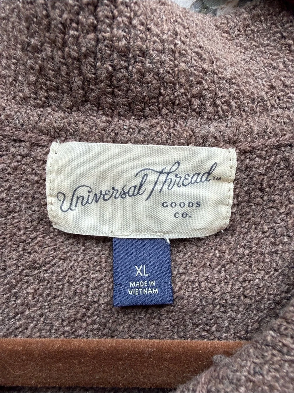 Universal Thread Brown Knit Sweater Dress with Button Down Collar and Cap Sleeve